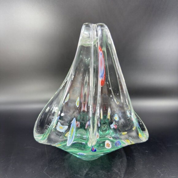 Large Art Glass Basket Bowl Centerpiece With Large Multicolor Millefiori Spots - Picture 7 of 16